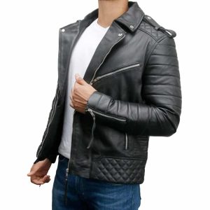 Alternative view of Mens Vintage Slim Fit Biker Leather Jacket