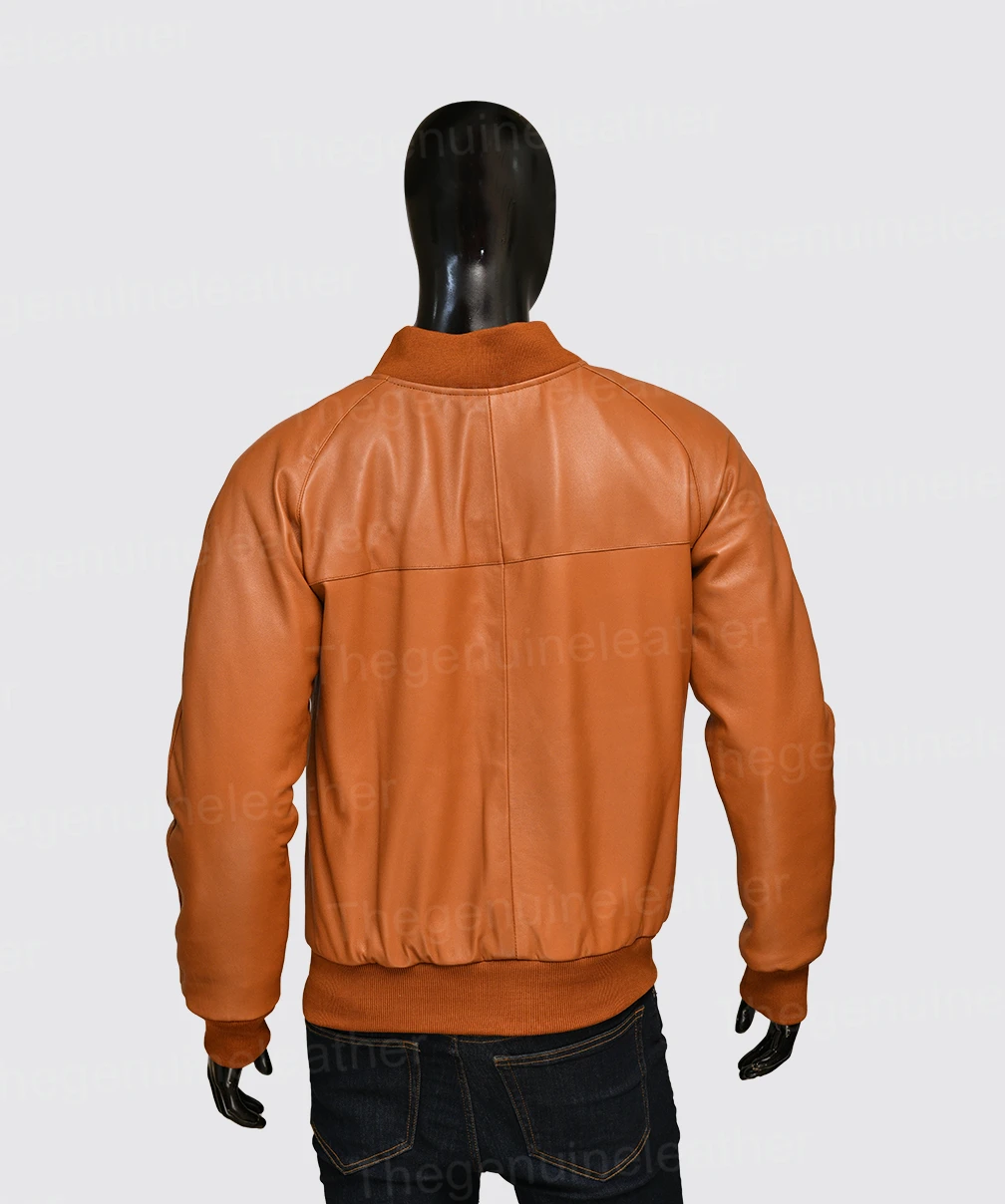 Mens Tan Brown Bomber Jacket - Image 5