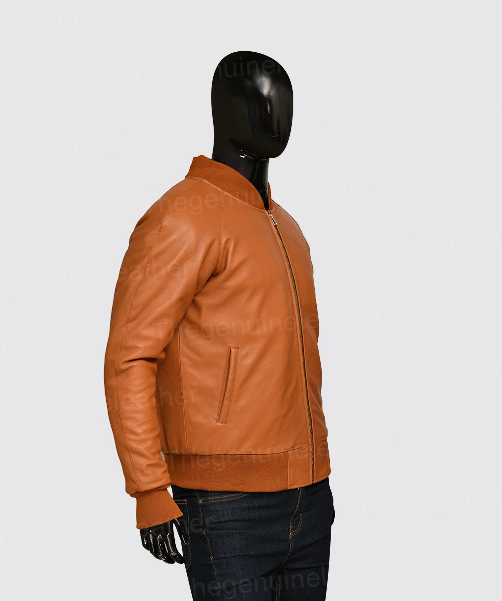 Mens Tan Brown Bomber Jacket - Image 6
