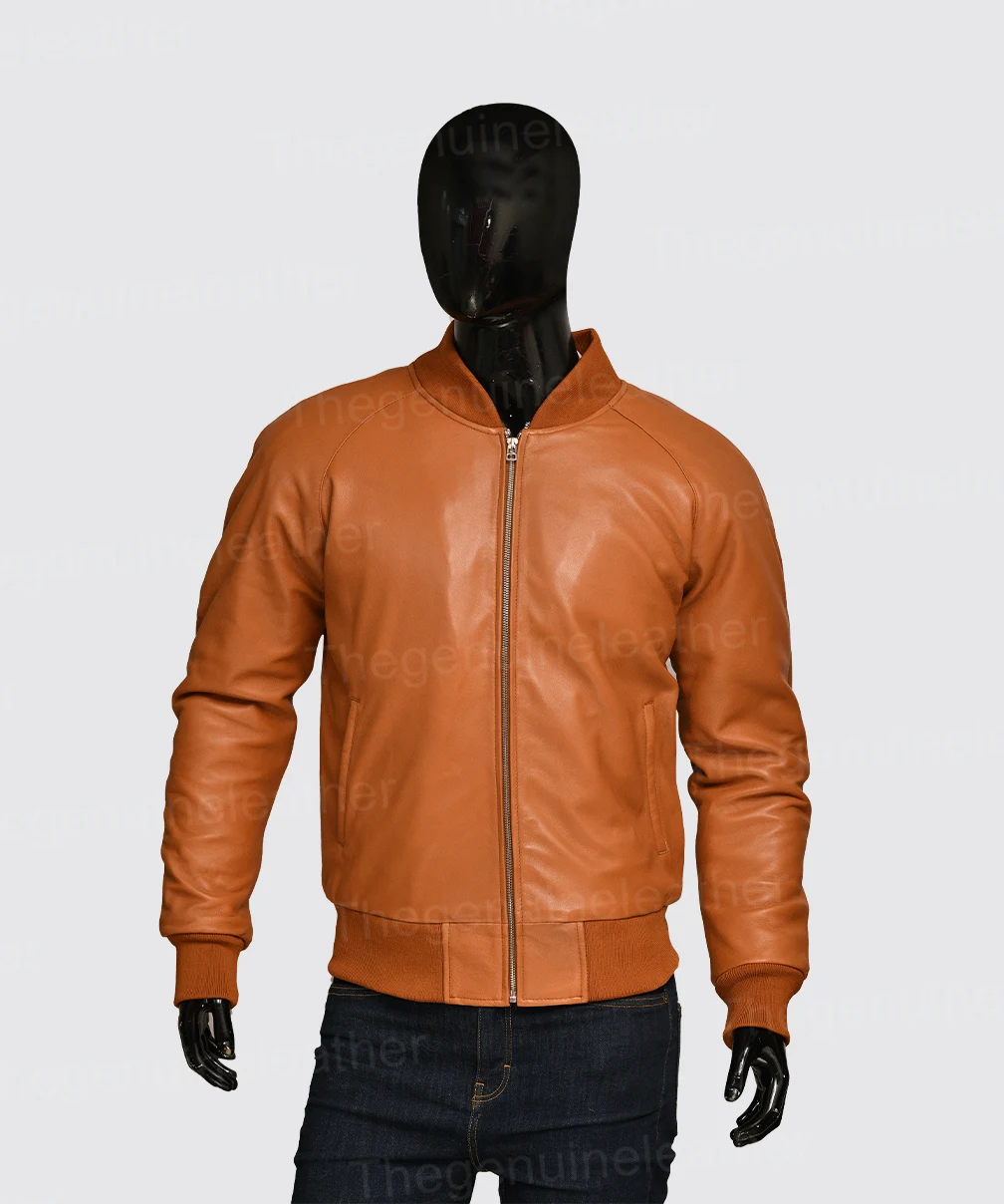 Mens Tan Brown Bomber Jacket - Image 4
