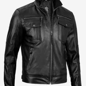 Alternative view of Men's Top Notch Black Biker Style Leather Jacket