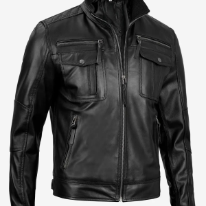 Alternative view of Men's Top Notch Black Biker Style Leather Jacket