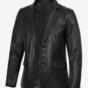 Alternative view of Mens Two Button Black Leather Blazer