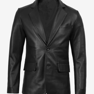 Mens Two Button Black Leather Blazer