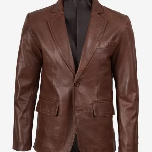 Alternative view of Mens Two Button Waxed Brown Leather Blazer