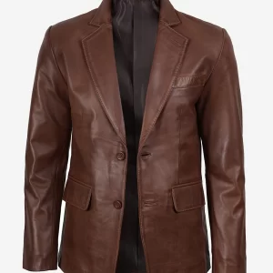 Mens Two Button Waxed Brown Leather Blazer