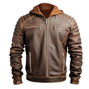 Men's Voguish Brown Hooded Leather Jacket