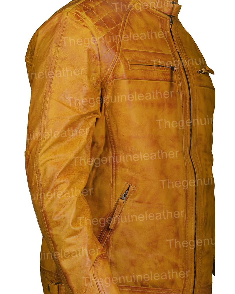 Mens Waxed Shoulder Brown Leather Jacket - Image 5