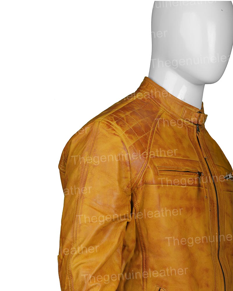Mens Waxed Shoulder Brown Leather Jacket - Image 4
