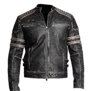 Mens Vintage Biker Retro Motorcycle Leather Jacket