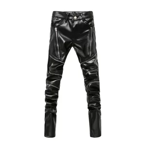 Men's Slim PU Black Leather Pants