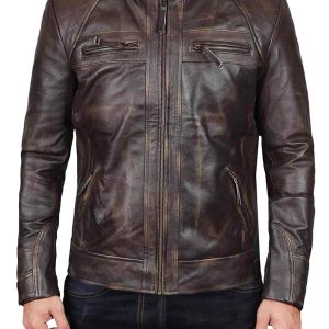 Alternative view of Claude Brown Biker Leather Jacket