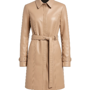 Real Leather Beige Trench Coat for Women