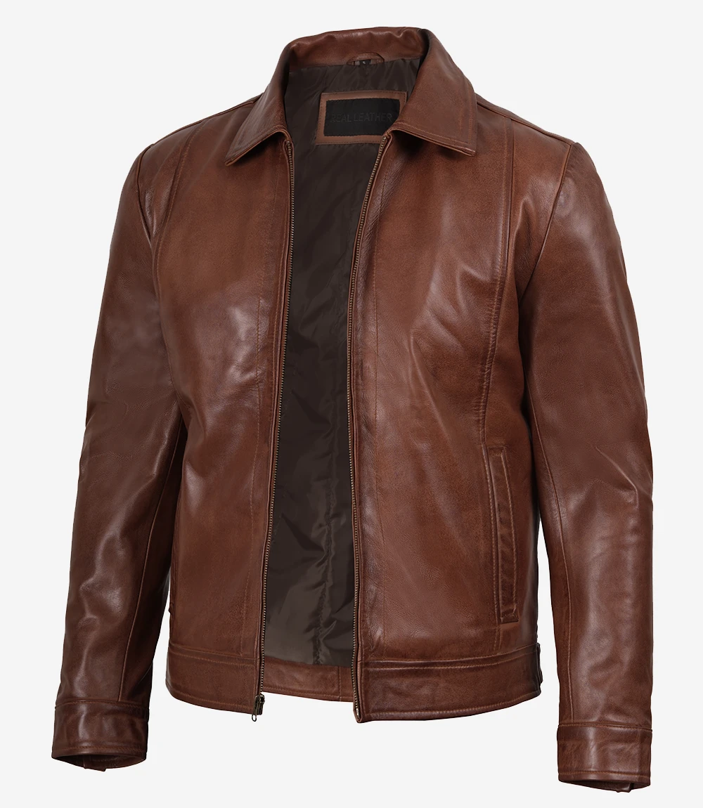 Reeves Men's Harrington Brown Real Leather Jacket - Image 4