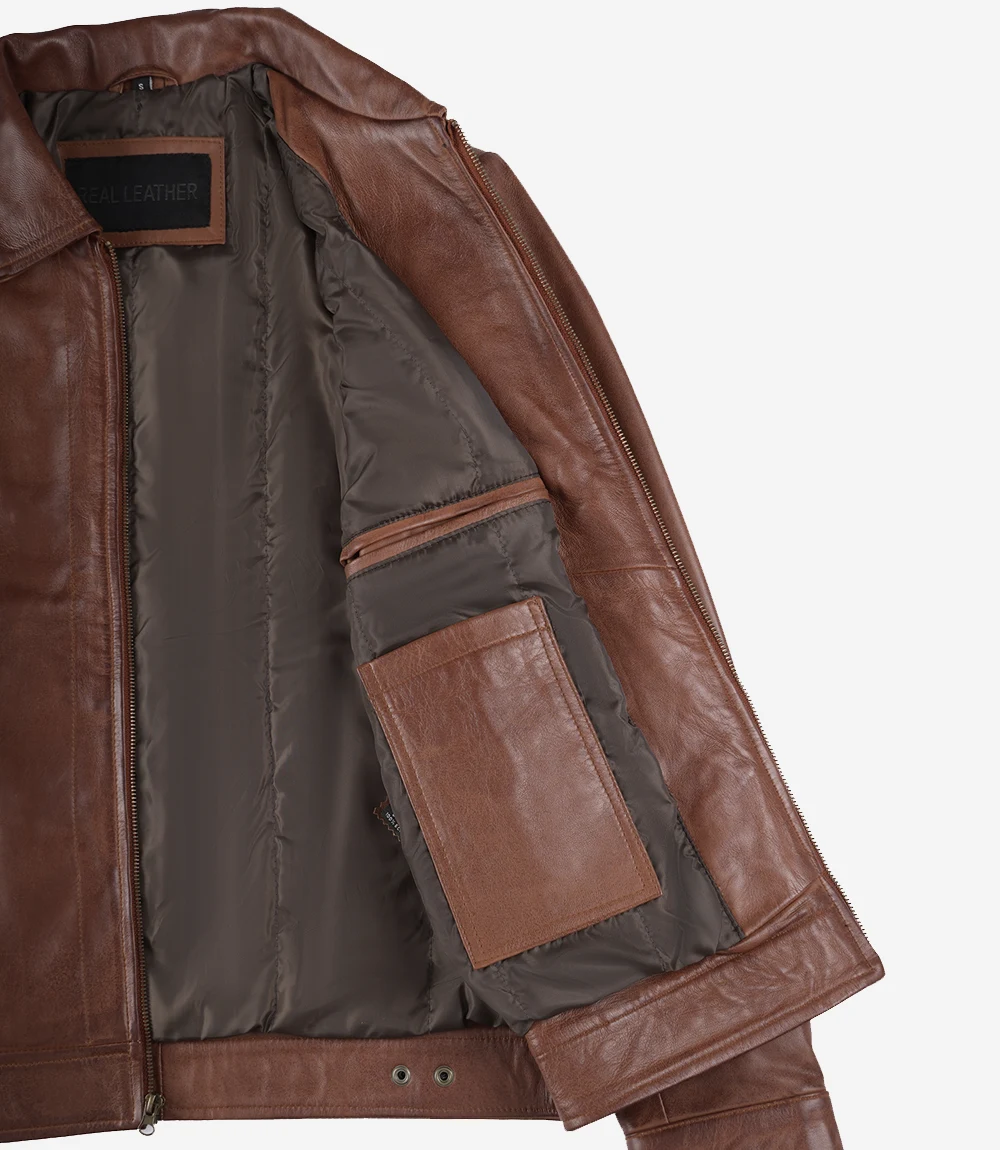 Reeves Men's Harrington Brown Real Leather Jacket - Image 2
