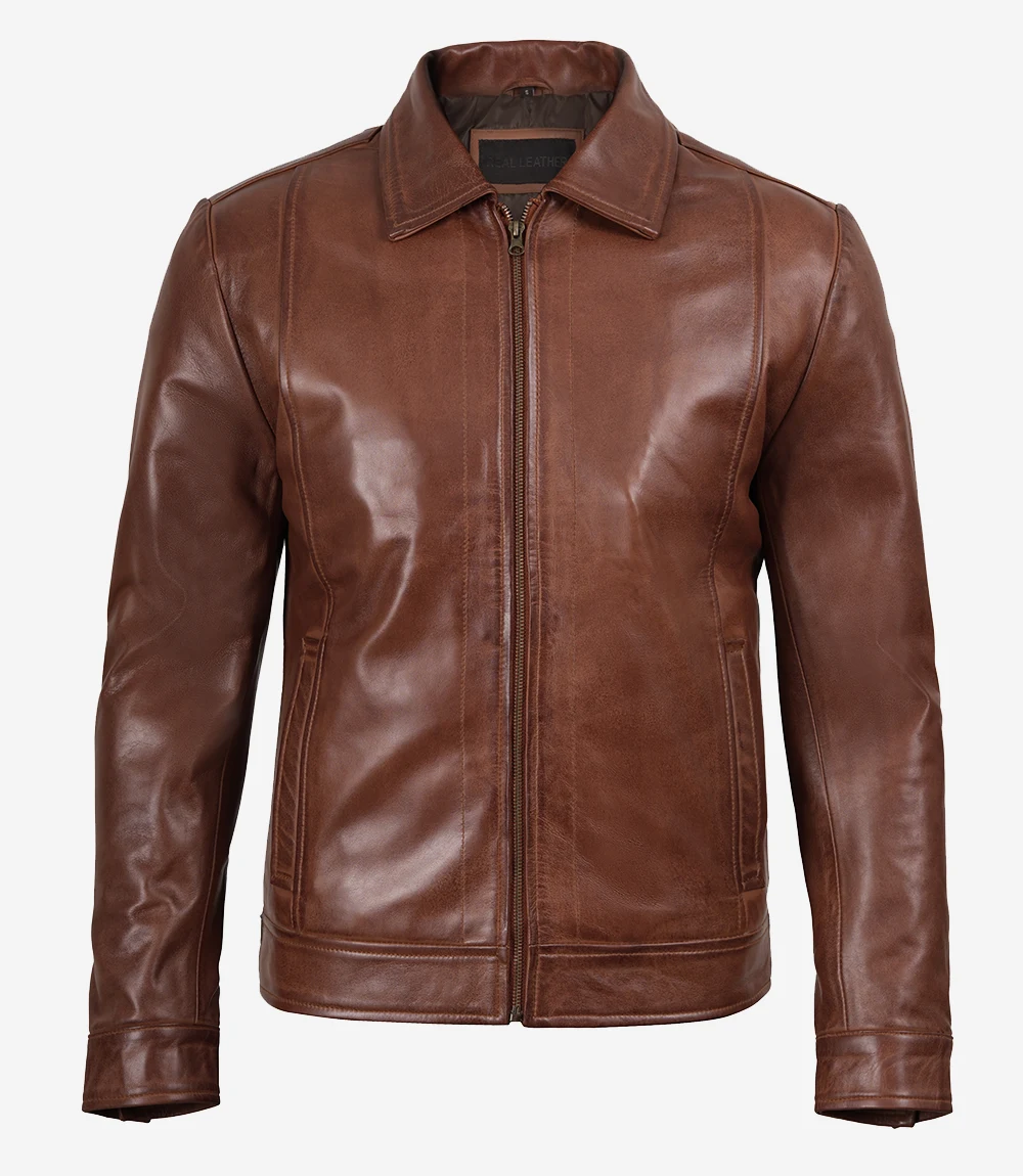 Reeves Men's Harrington Brown Real Leather Jacket
