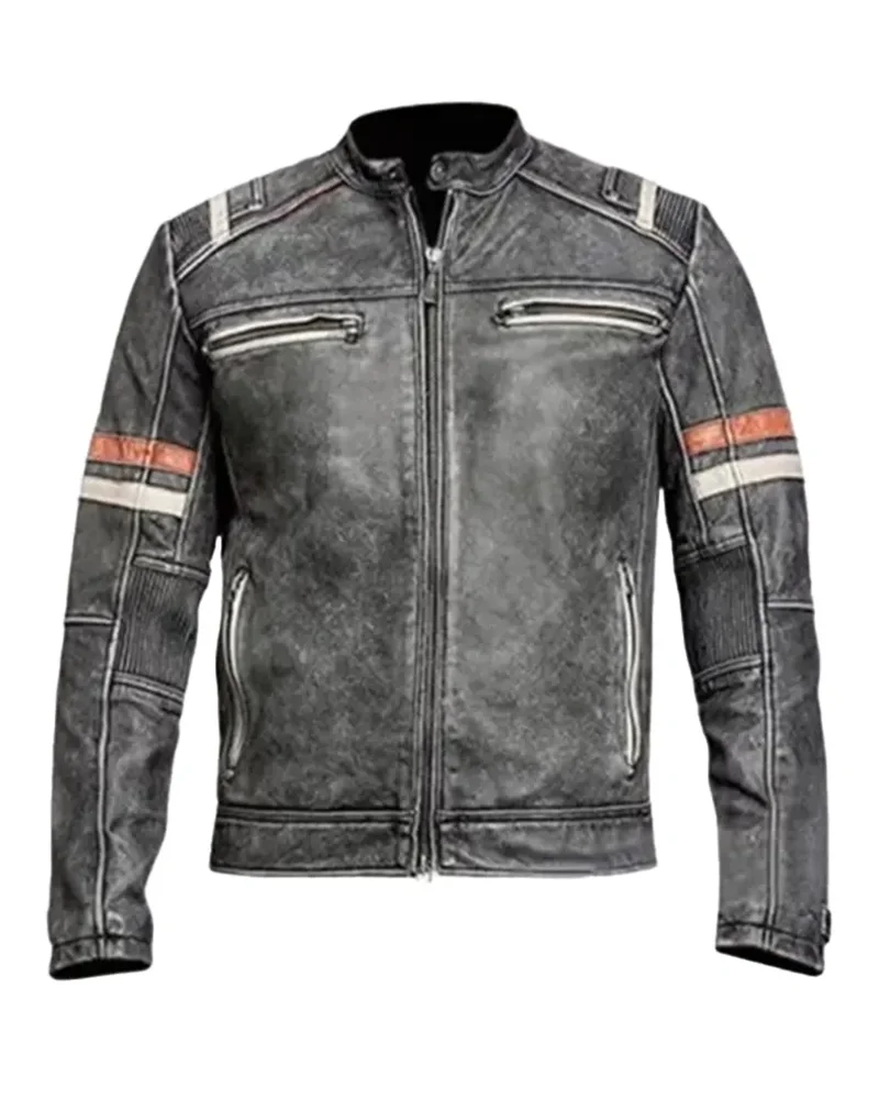 Retro Vintage Distressed Leather Cafe Racer Jacket
