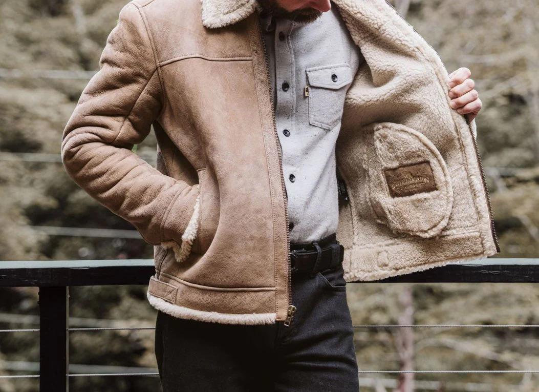 Sandstone Brown Sale Shearling Leather Bomber Jacket