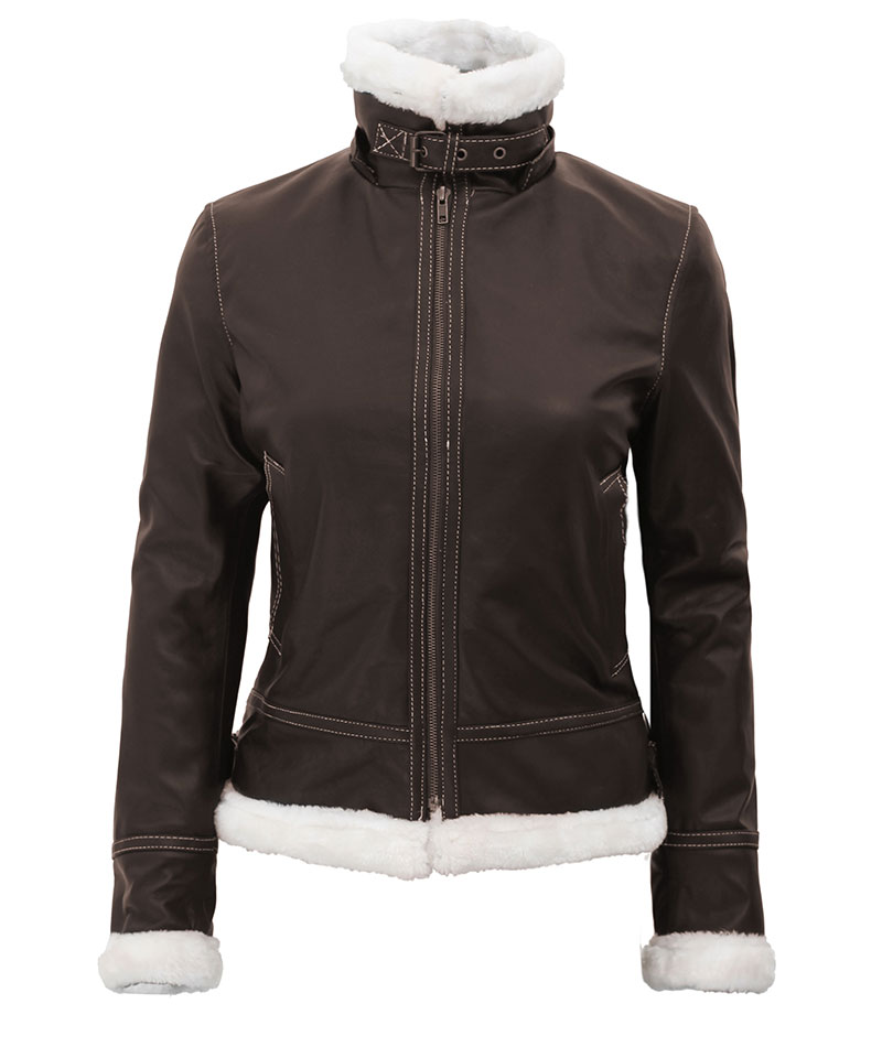 Womens Shearling Brown Jacket - Image 3