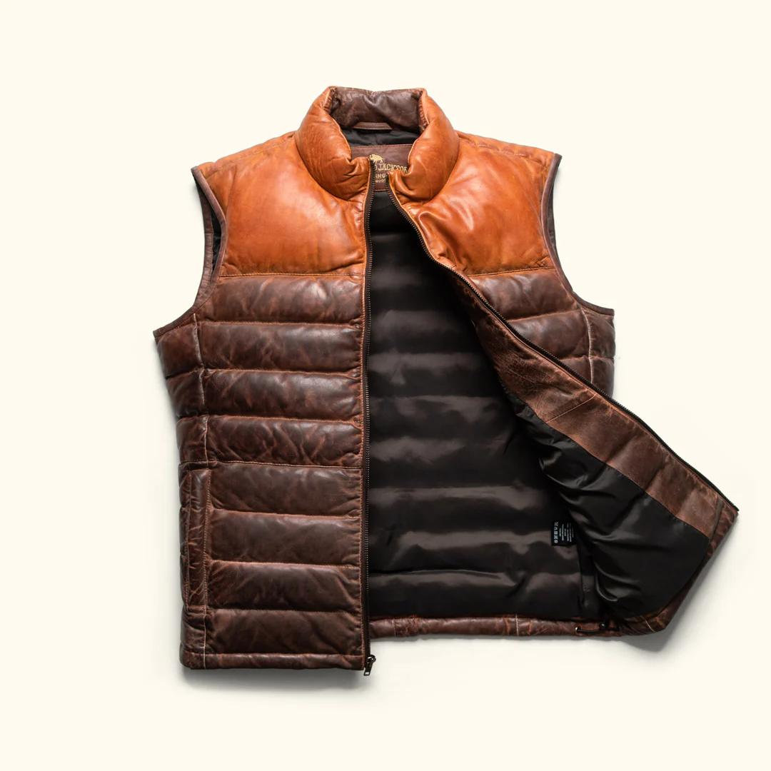 Tan & Brown New Bridger Leather Down Vest