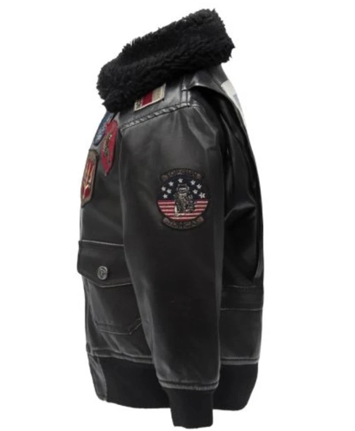 Top Gun G-1 Black Leather Aviator Bomber Sherpa Jacket
