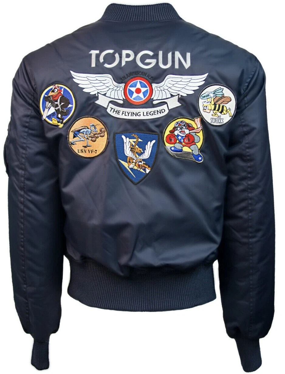 Top Gun Official MA-1 Men's Wings Bomber Jacket with Patches Navy