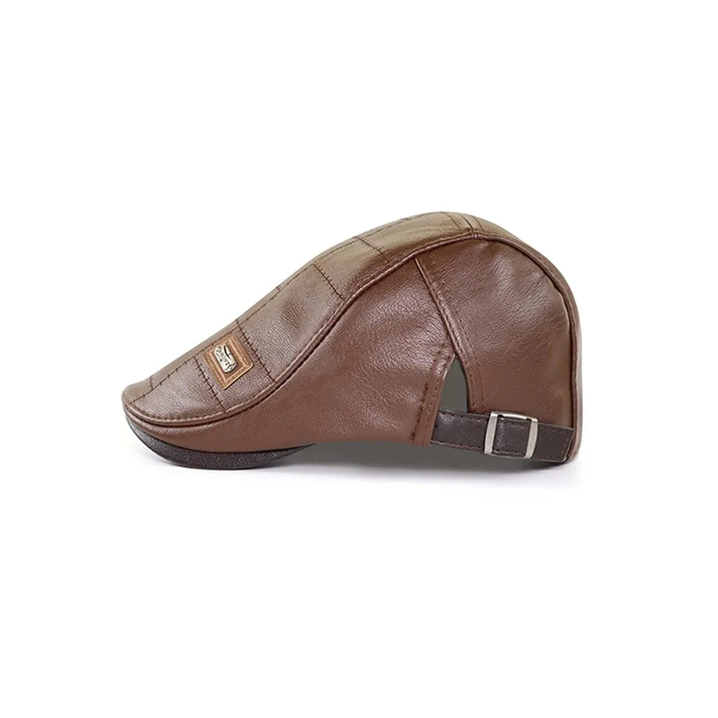 Trendy Adjustable Brown Leather Beret - Image 2