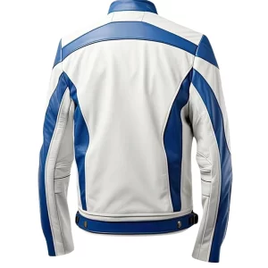 Alternative view of White and Blue Lambskin Biker Jacket