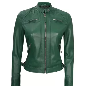 Women Green Biker Leather Jacket