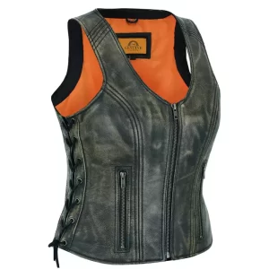 Women Black Distressed Leather Vest