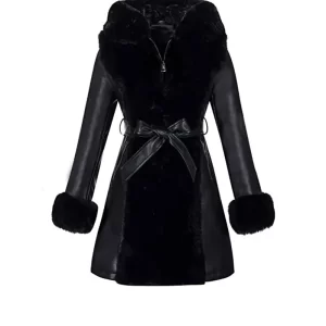 Women Black Leather Fur-lined Jacket