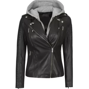 Women Hooded Leather Jacket