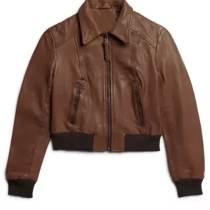 Women Leather Short Bomber Jacket