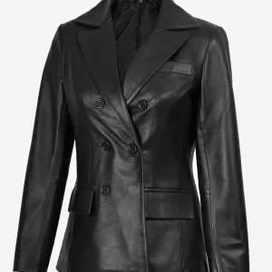 Alternative view of Women Notch Lapel Black Leather Coat