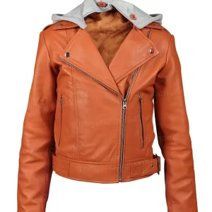 Women Orange Leather Jacket