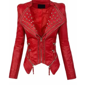 Women Patchwork Motorcycle Jacket