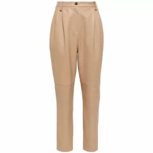 Women Premium Beige Leather Pants