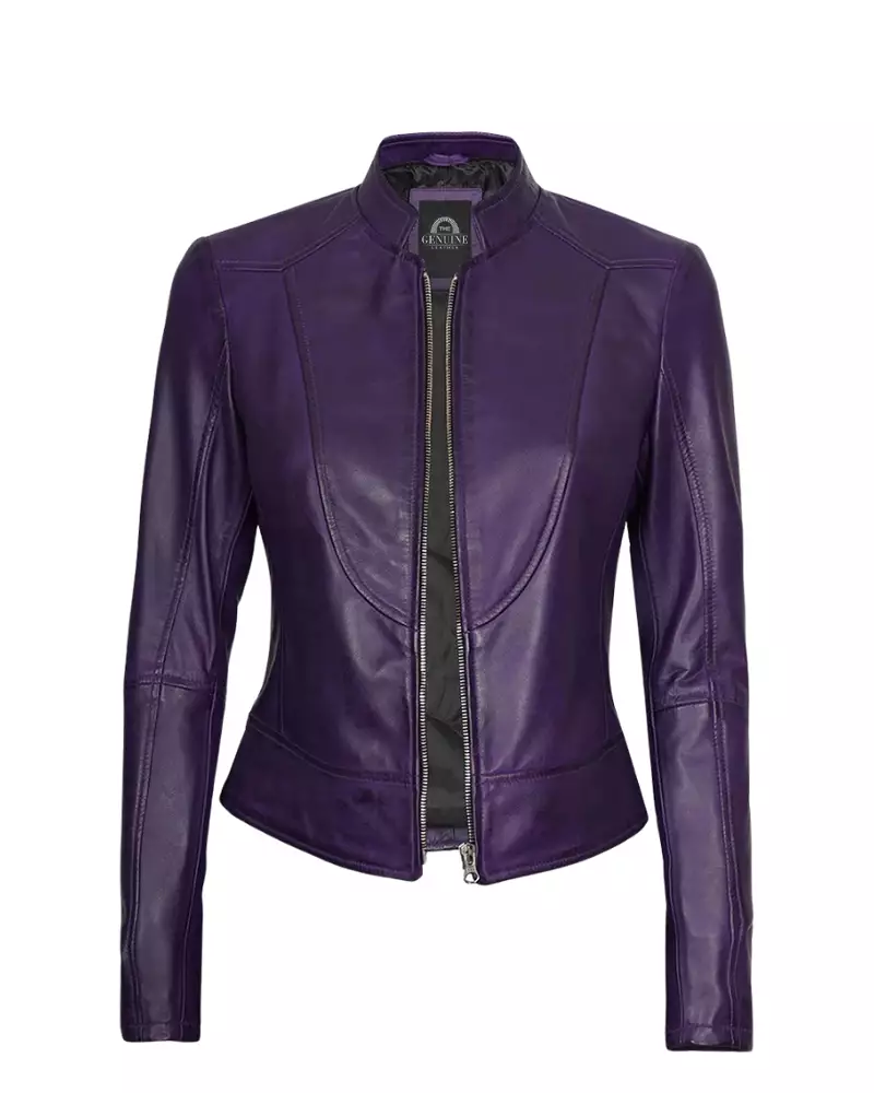 Women Purple Leather Jacket - Image 4