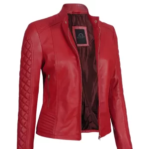 Alternative view of Women Cafe Racer Red Quilted Jacket
