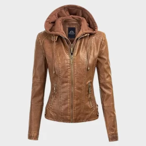 Women Removable Brown Hooded Jacket