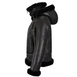 Alternative view of Women Shearling Black Leather Hooded Jacket