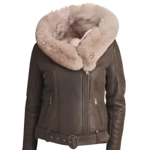 Women Shearling Brown Leather Jacket