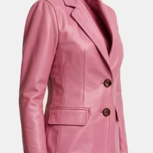 Alternative view of Women’s Two Button Pink Lambskin Leather Blazer