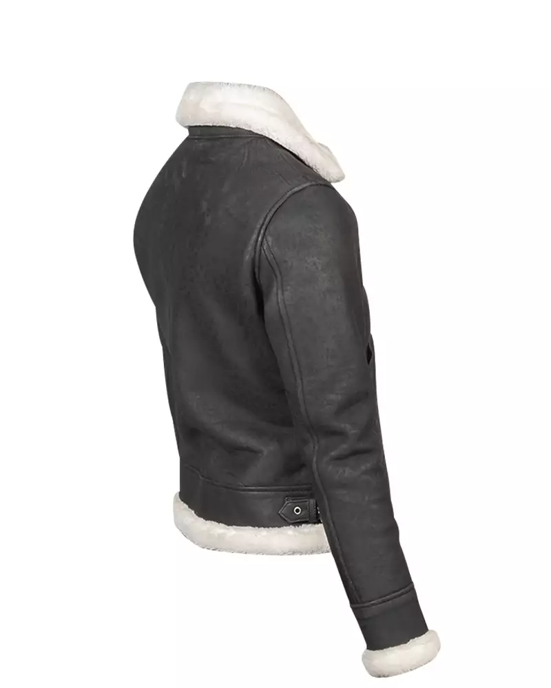 Women B-3 Black & White Leather Bomber Jacket - Image 2
