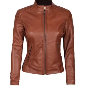 Womens Biker Brown Leather Jacket