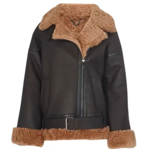 Women Biker Shearling Leather Jacket