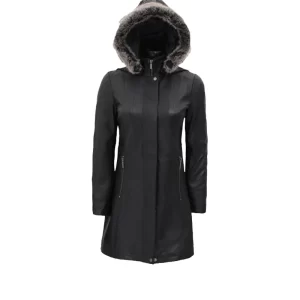 Womens Black Fur Hooded Coat