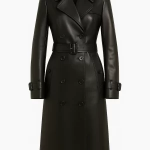 Women's Black Real Leather Long Coat