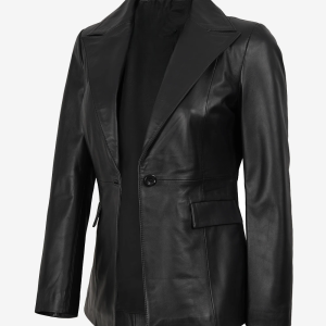 Alternative view of Womens Black Single Button Leather Blazer