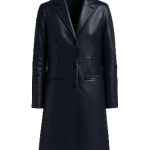 Womens Blue Nora Button Down Trench Leather Coat